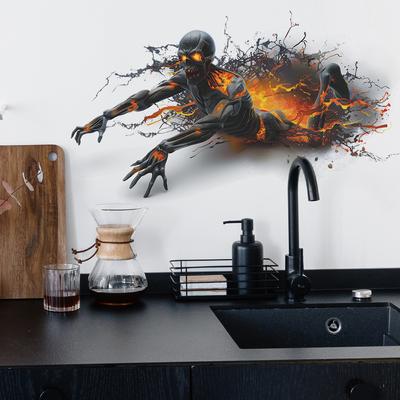Adesivos de parede decorativos de fundo de sala de estar, quarto, zumbi, fogo, parede quebrada de Halloween