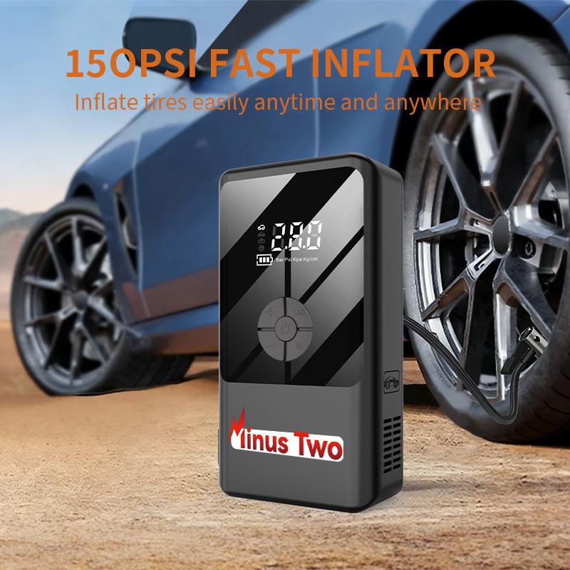 Latest Model High-Capacity Car Emergency Jump Starter with Built-in Tire Inflator, Portable Wireless Electric Air Pump
