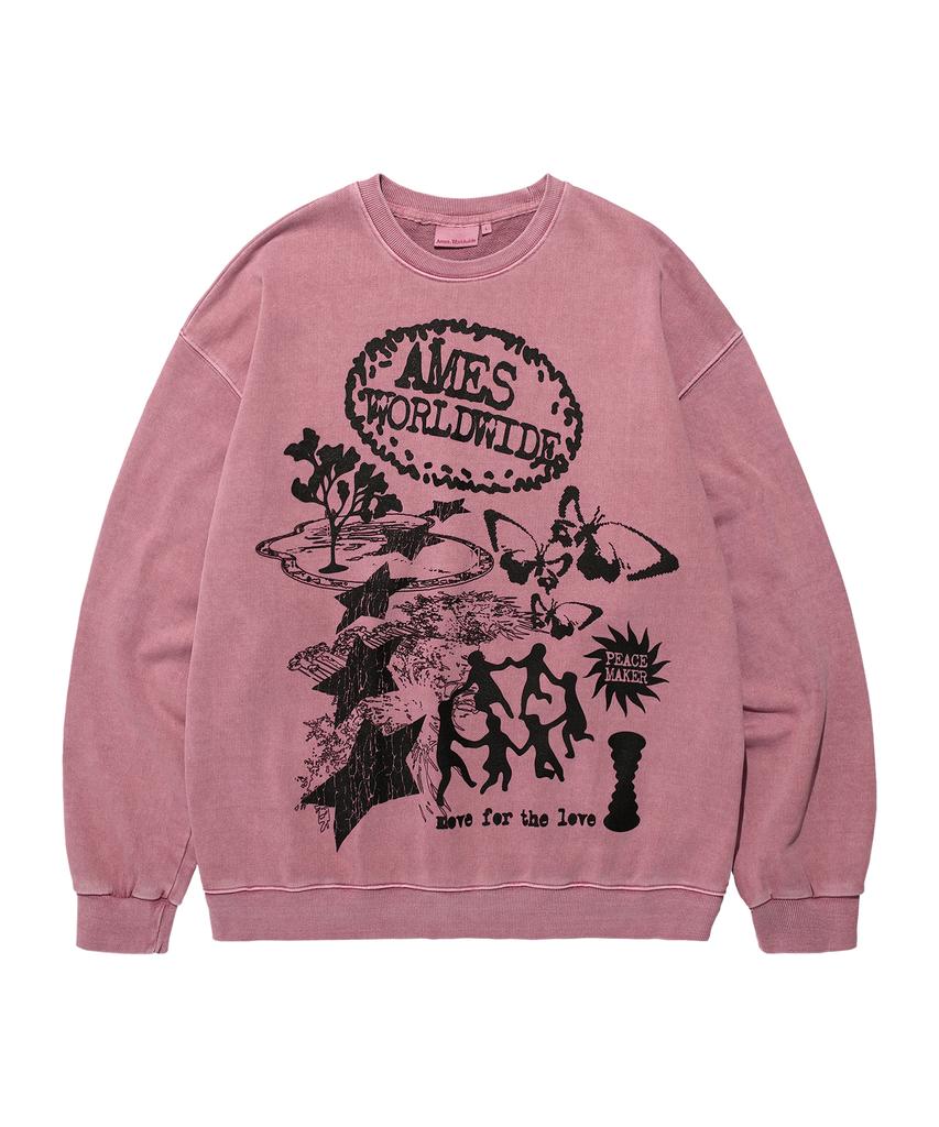 AMES-WORLDWIDE Graphic Pigment Sweatshirt Pink(Am2Efum441A)