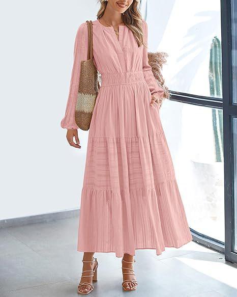 Autumn and winter 2026 new European and American women's clothing fashion V-neck pleated waist long-sleeved long dress dress women