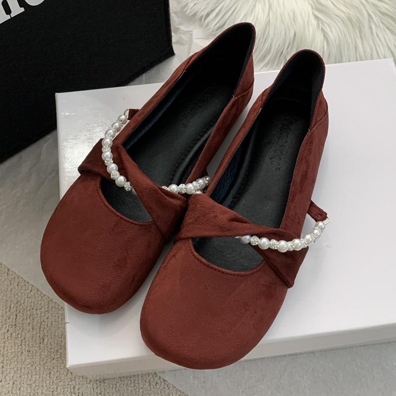 Ladies Pearl Low Heels Women Shoes 2025 Spring New Elegant Slip On Soft Shoes Trend Concise Comfortable Resistant Women Flats