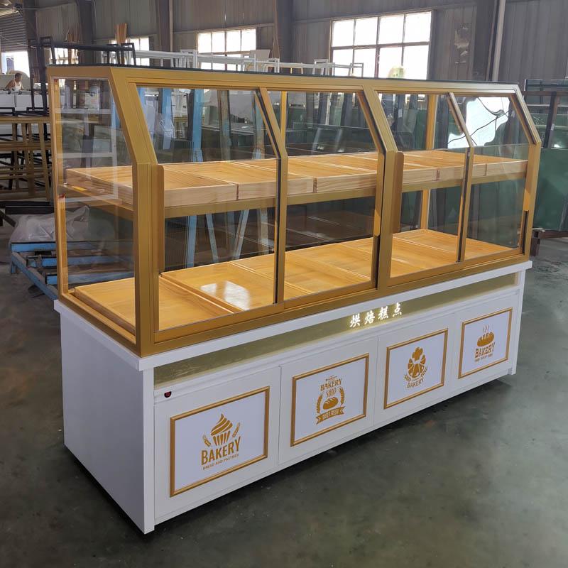 In-Stock Bakery Display Cabinet: Solid Wood & Wrought Iron Island with Drawers for Bread, Pastries, and Fried Goods