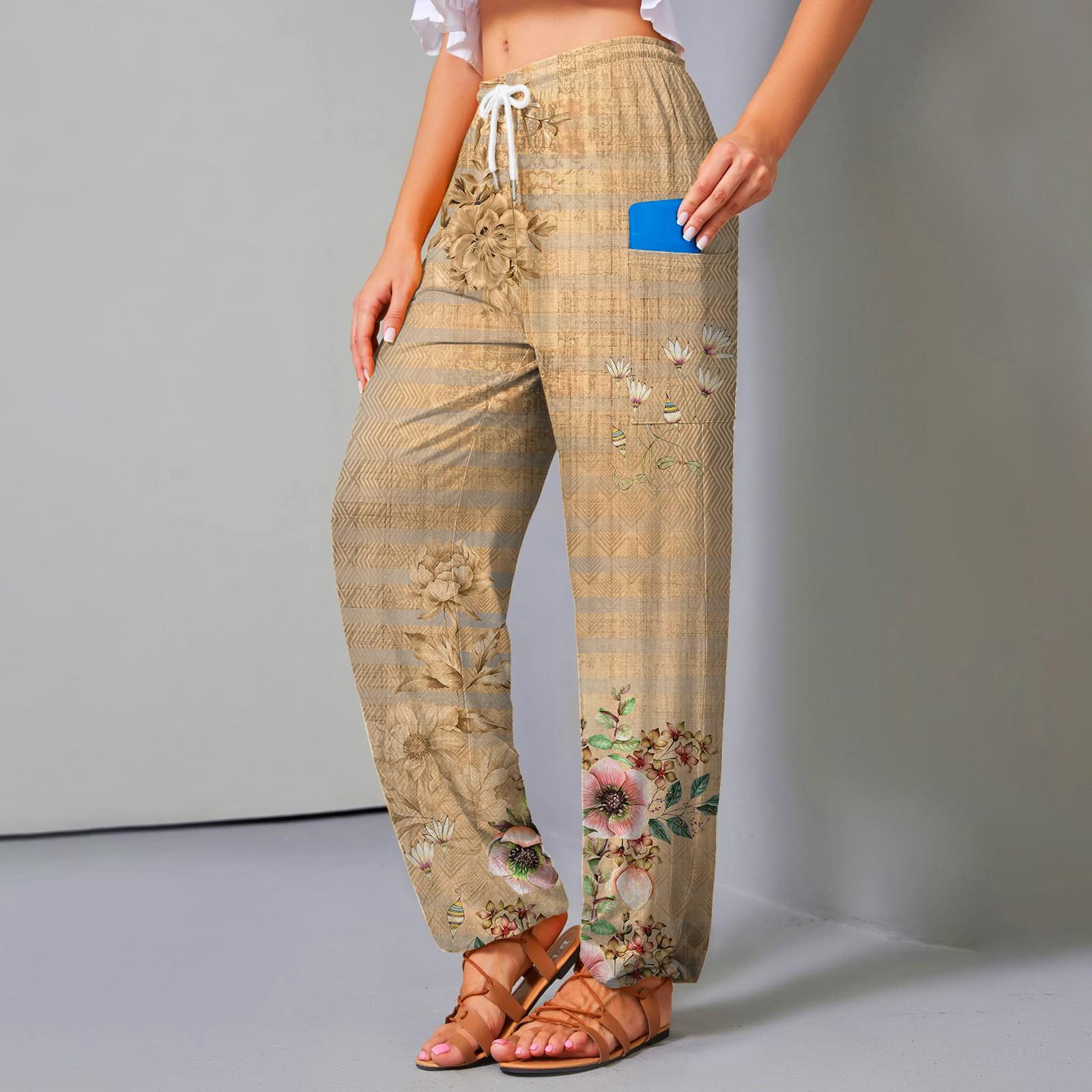 

Женские повседневные брюки, повседневные брюки с эластичным шнурком и боковыми карманами с принтом S хаки