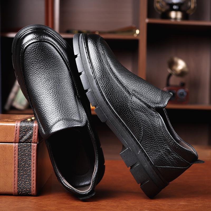 Men's Leather Shoes Genuine Leather 2025 Autumn Platform Shoes Men's Round Head Versatile Non-slip Breathable Casual Shoes Pure Cowhide