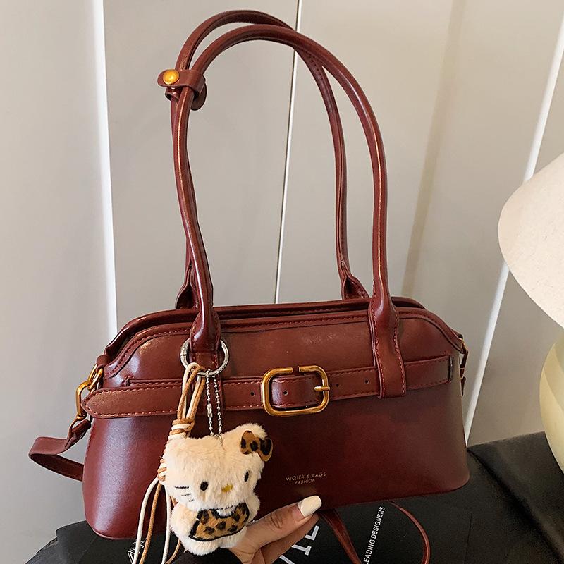 New Retro Texture Underarm Bag Large Capacity Women's Shell Bag Bowling Bag Simple Shoulder Commuter Bag
