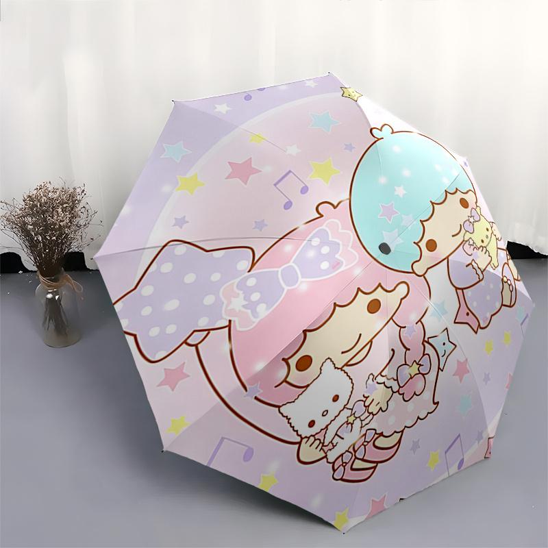 Little Twin Stars, Sanrio Characters Automatic opening and closing folding umbrella with 8-rib frame and compact travel design, perfect for