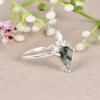 Vintage Moss Agate Promise Ring with CZ Halo | Nature Inspired Sterling Silver Ring | Moss Agate & Cubic Zirconia Engagement Ring
