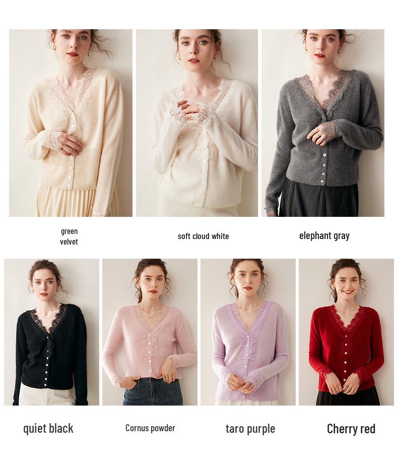 2025 Autumn/Winter Elegant Women's Cashmere Lace Cardigan Shawl Sweater Coat
