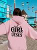 Apenas um Pulôver com Capuz 'Who Loves Jesus' com Estampa de Alfabeto Mangas Longas Bolso Canguru Moletom Casual para Mulheres Minimalista