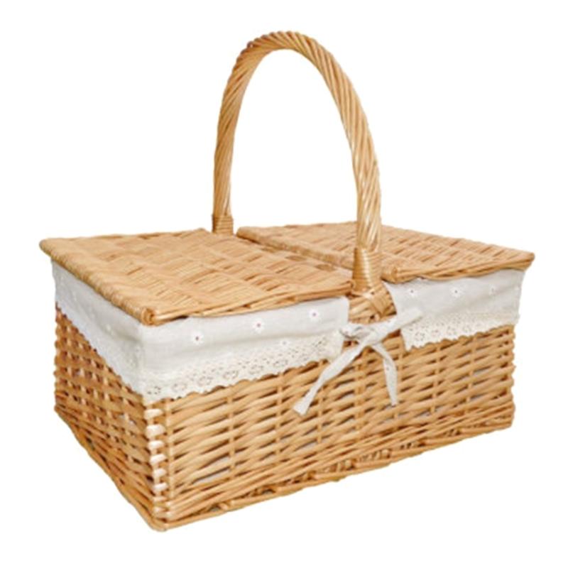 

Handwoven Wicker Picnic Basket With lid for Vegetables Fruits Kids Toy Organizer with Liner Multipurpose Storage Basket