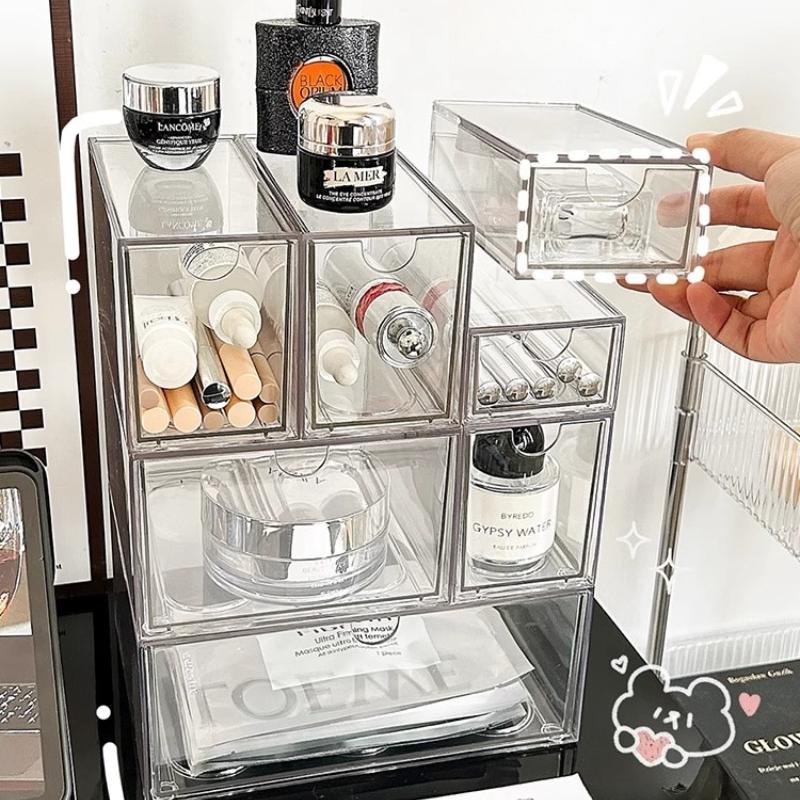 Acrylic Transparent Desktop Cosmetic Organizer Bathroom Jar Makeup Storage Box Set Drawer Large Dust-proof Cotton Swab Organizer