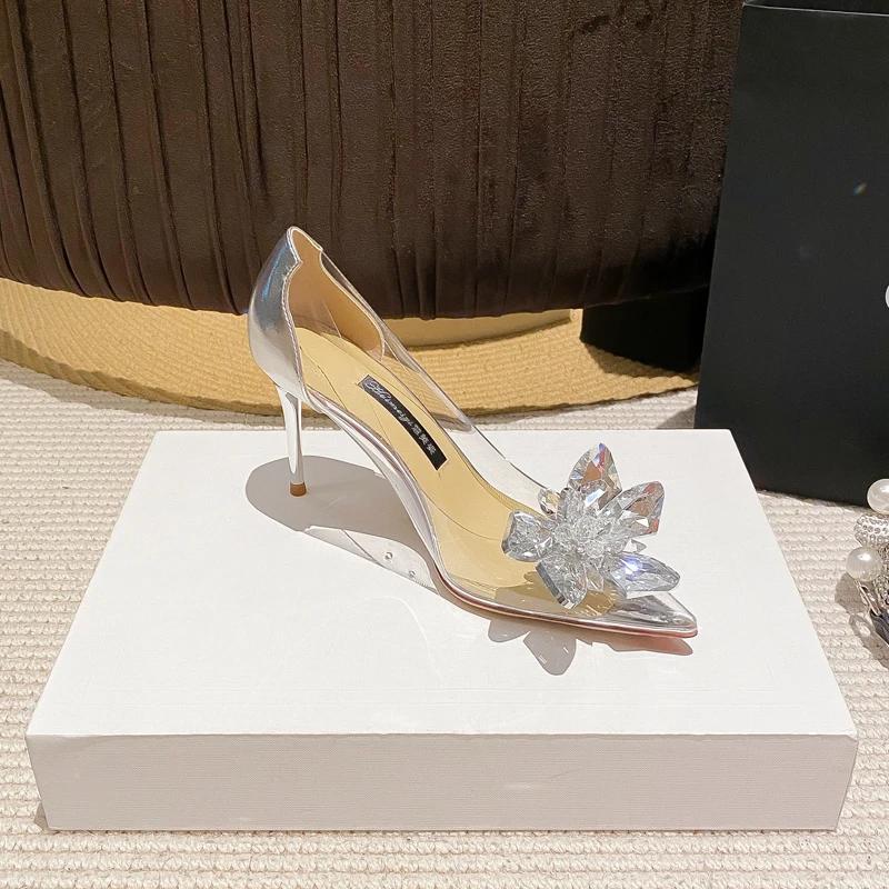 Fashion Transparent Sandals Wedding Shoes Women Pointed Clear Crystal Cup High Heel Stilettos Sexy Pumps Summer Shoes Women Pumps