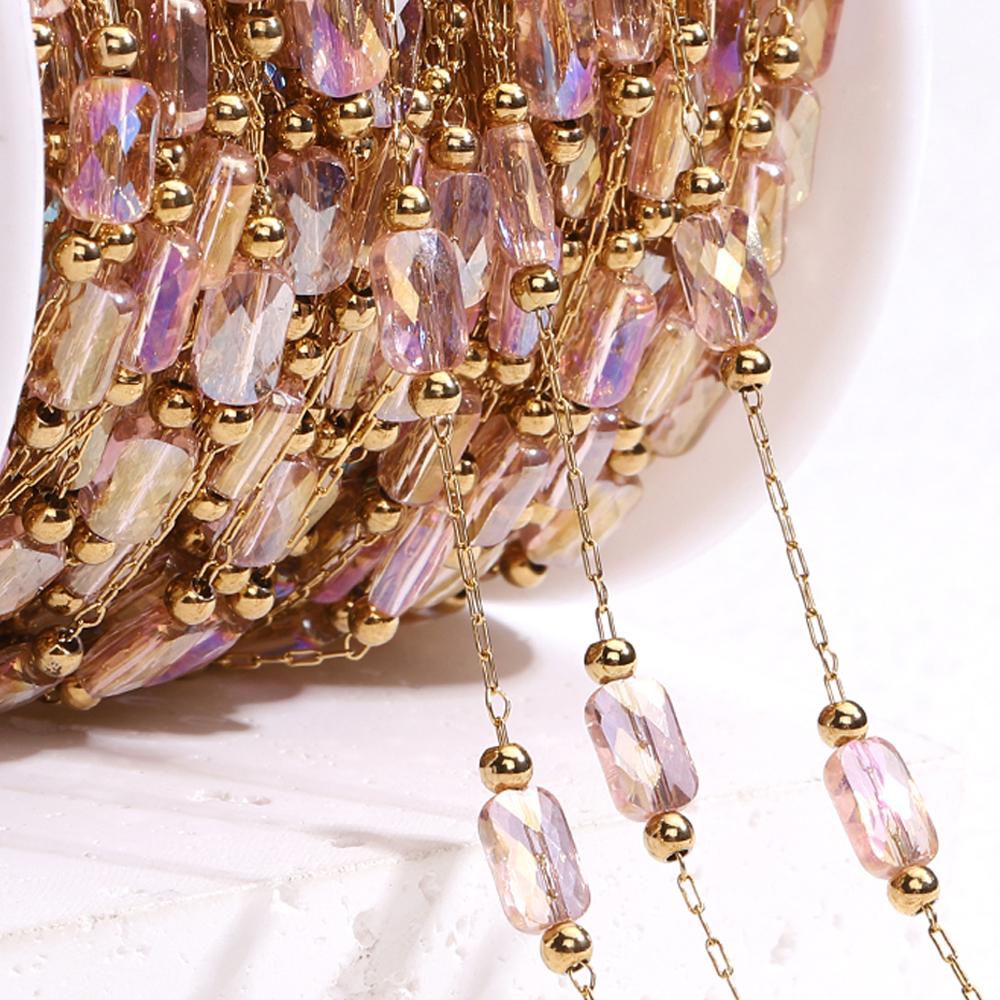 

2Meters 1Meter Crystal Stainless Steel Pink Natural Stone Beads Chains for Necklace Bracelet Jewelry Making DIY Wholesale 1meter рожевий