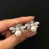 Vintage Personality Metal Insect Water Drop Imitation Pearl Animal Earrings for Women Exquisite High Class Zircon Holiday Gifts