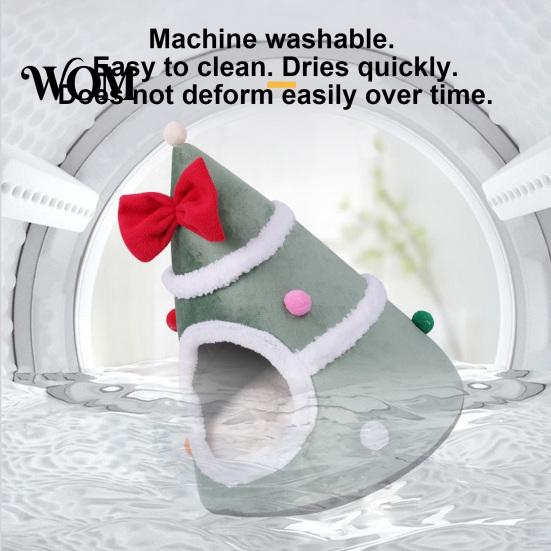 Festive Christmas Cat Furniture Tree Bed, Plush Cave Bed with Removable Cushion, Non-slip Cozy Winter Pet Bottom, House for Indoor Cats Kittens