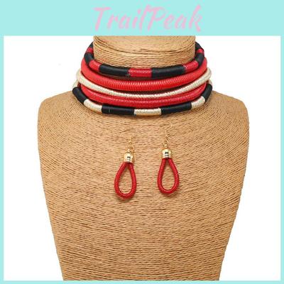 Bohemian Africa Style Jewelry Set With Alloy Pendant And Rope Knot For Women And Men