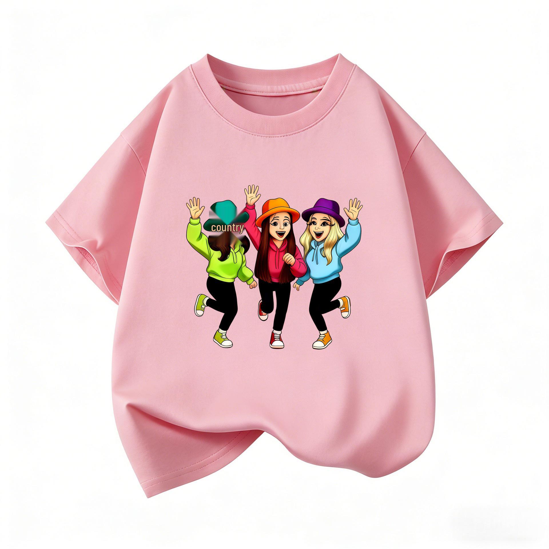 2026 New European & American Best Friends Kids Cotton Summer T-shirt: Friendship Theme 160 cm