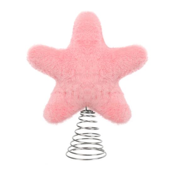 Christmas Tree Topper Plush Star Decoration Xmas Five-Pointed Star Tree Topper with Spring for Holiday Tree Decoration