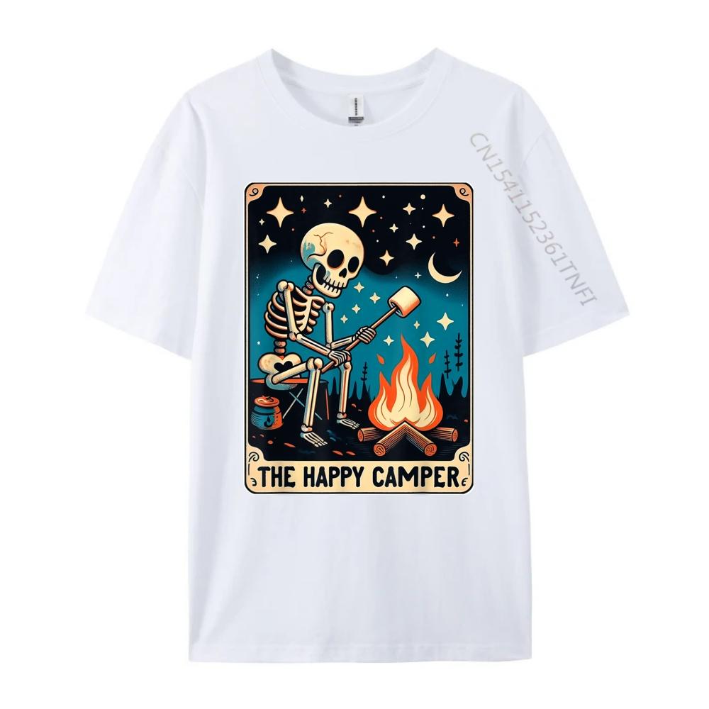 Happy Camper Tarot Card Skeleton Camper Funny Camping Fall Clothes Aesthetic Mens TShirts Cinco de Mayo