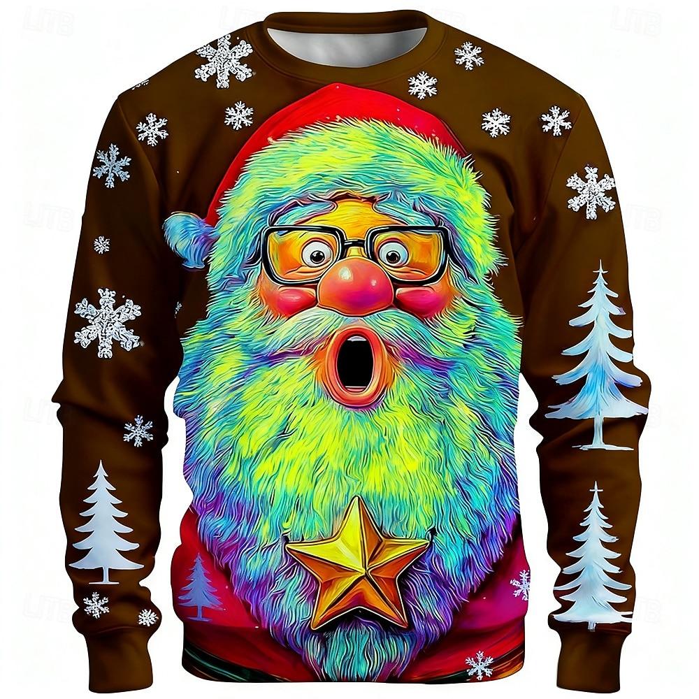 Christmas Santa Claus Graphics Men's Casual Sweatshirts Crew Neck Pullover Long Sleeve Trendy Streetwear Party Gift