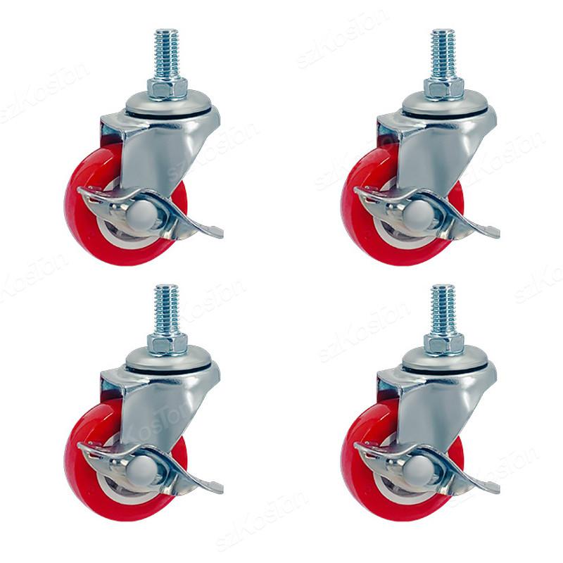1Pcs Swivel Stem Threaded Casters 1-1 Inch PVC Red Caster Wheel Replacement for Carts Trolley Baby Bed Furniture Cabinet Table