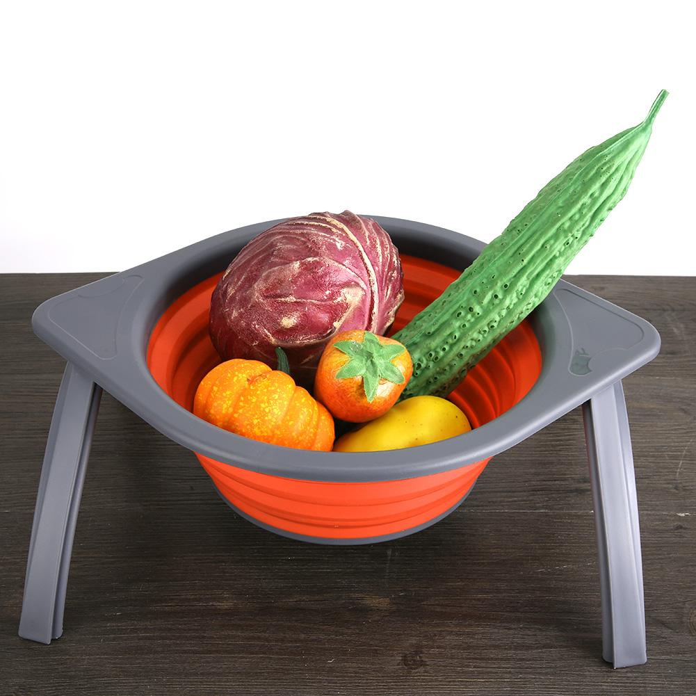 Tragbare Küche Silikon Faltbarer Filter Obst Gemüse Waschkörbchen Sieb mit Halter Orange