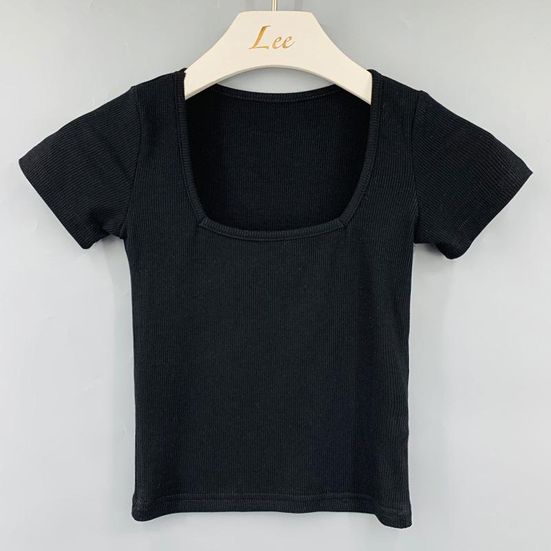 Korean Slimming Cropped T-shirt with Square Neck