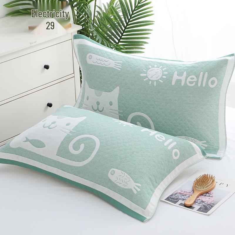 Sada povlaků na polštář a ručníků z čisté bavlněné gázy - Měkké, prodyšné, savé, nepouštějící vlákna (Sada 2)