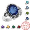 Anel de Prata Esterlina 925 Joias Artesanais Femininas Presente de Ação de Graças Ametista Safira Topázio Citrino Esmeralda Granada Iolita Peridoto Rubi Pedra de Nascimento