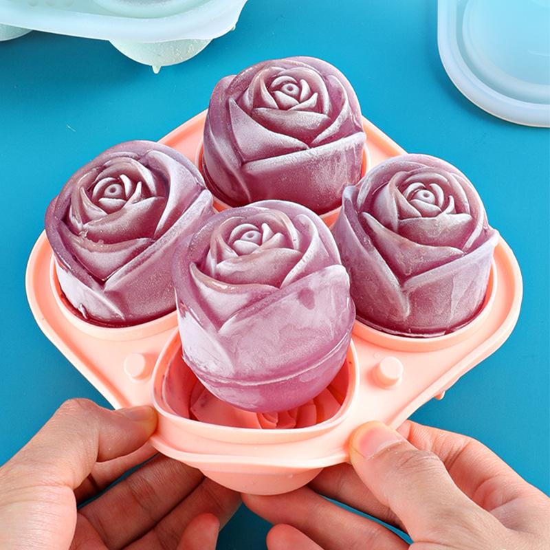 Food-Grade Silicone Rose Heart Ice Cube Mold for Whiskey