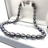 High-Quality Black Necklace Baroque Pearl Natural Jewelry Semi-Round Peacock Luster Approx 47cm 10.0mm–12.5mm 65.4g Silver Clasps