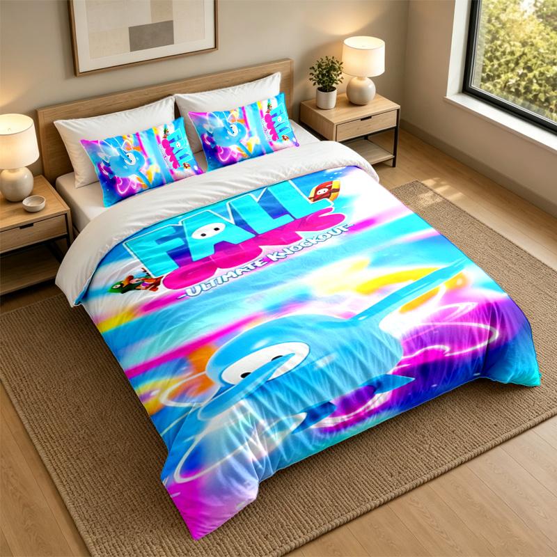 Weiches Bettwäsche-Set Fall Guys Muster, 1 Bettbezug plus 2 Kissenbezüge Stilvolles Schlafzimmer Heimtextilien