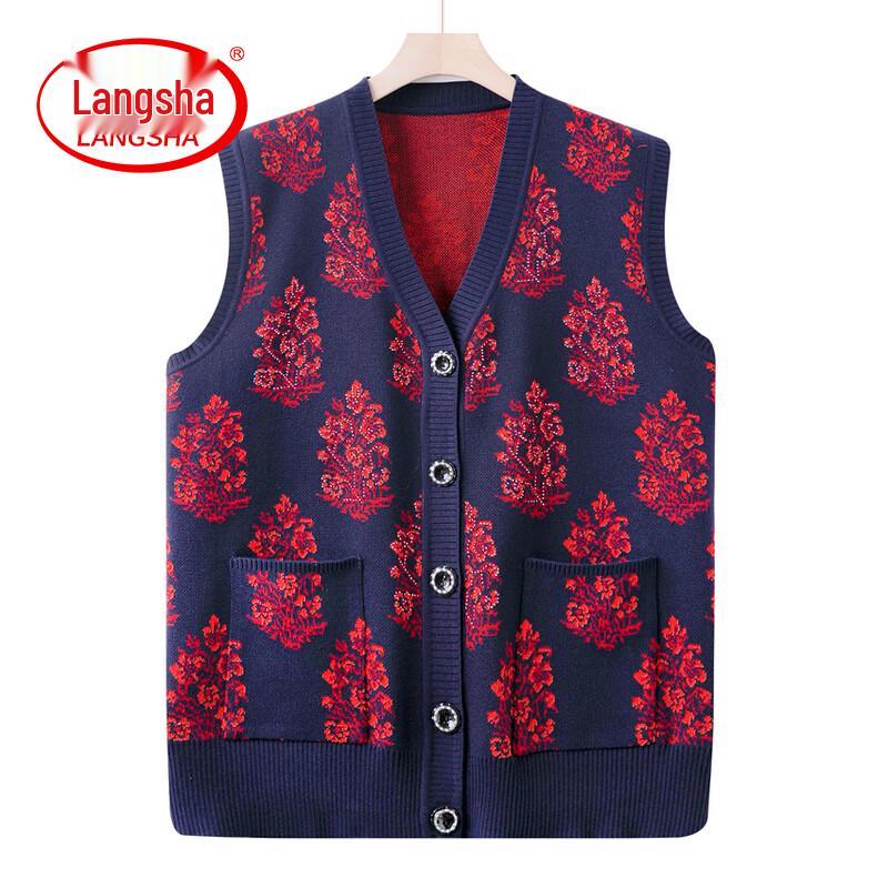 Damen Floral V-Ausschnitt Strickweste für reife Damen