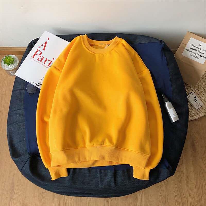 2023 Unisex Autumn/Winter Thick Velvet Solid Color Loose Hoodie - Trendy Round Neck