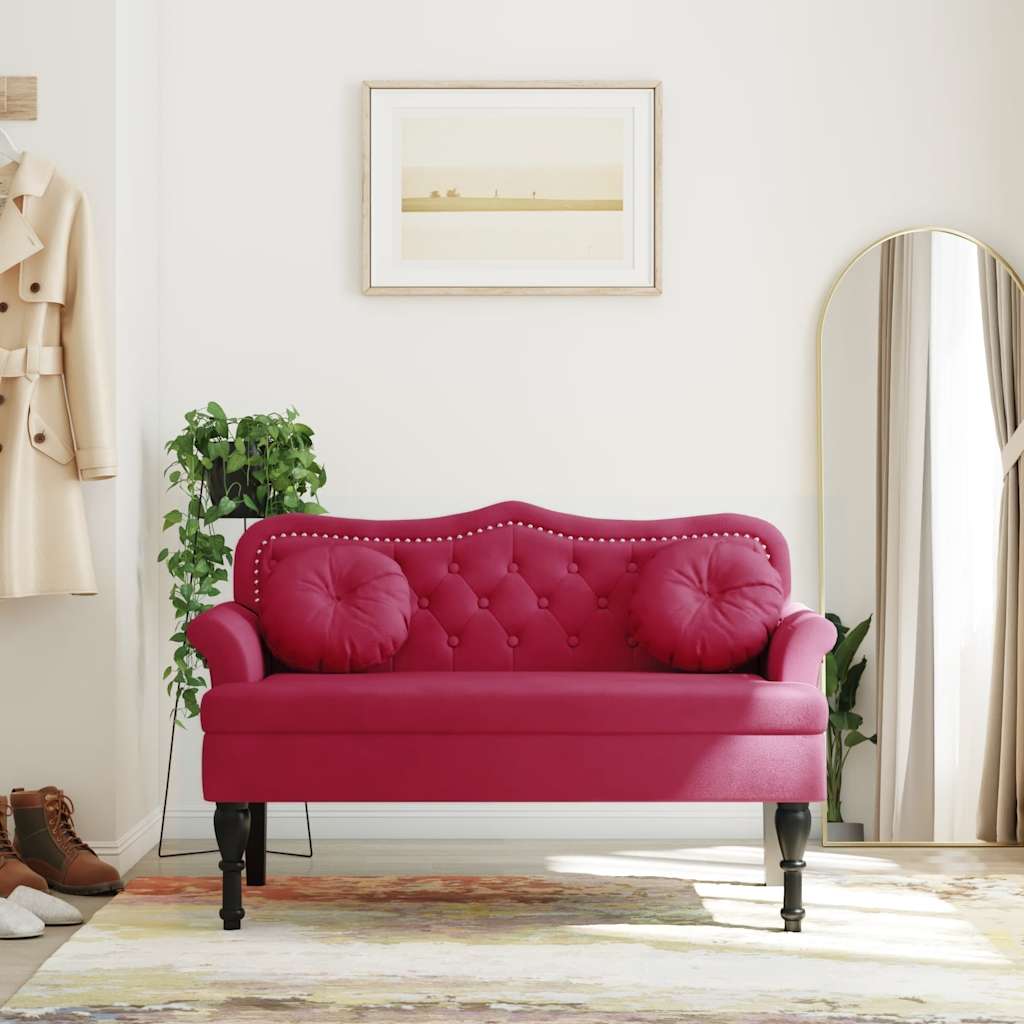 Vidaxl Bank Mit Kissen, Weinrot, 120,5X65X75 Cm, Samt