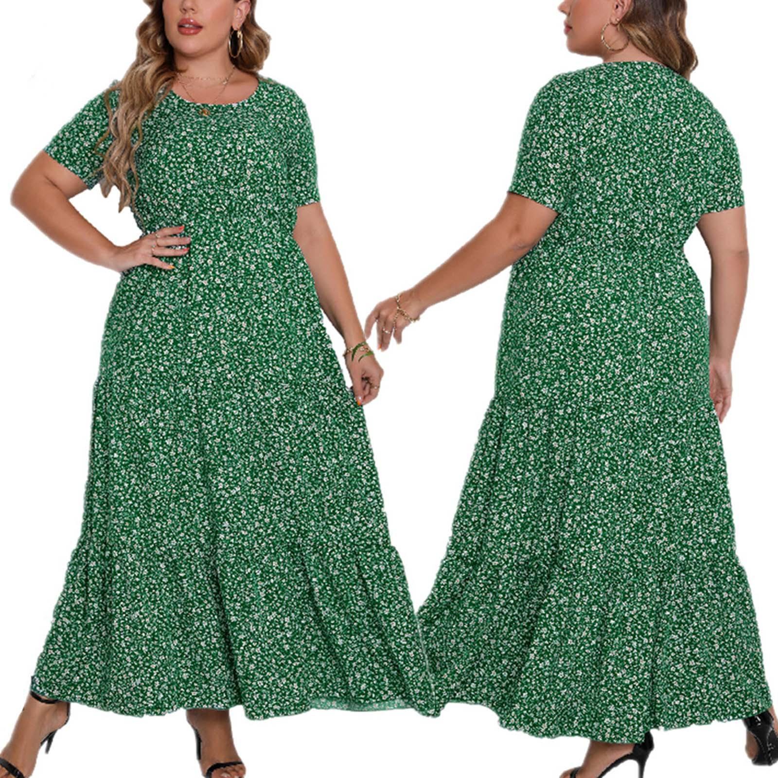 

Женская мода плюс размер свободное повседневное платье с коротким рукавом и принтом