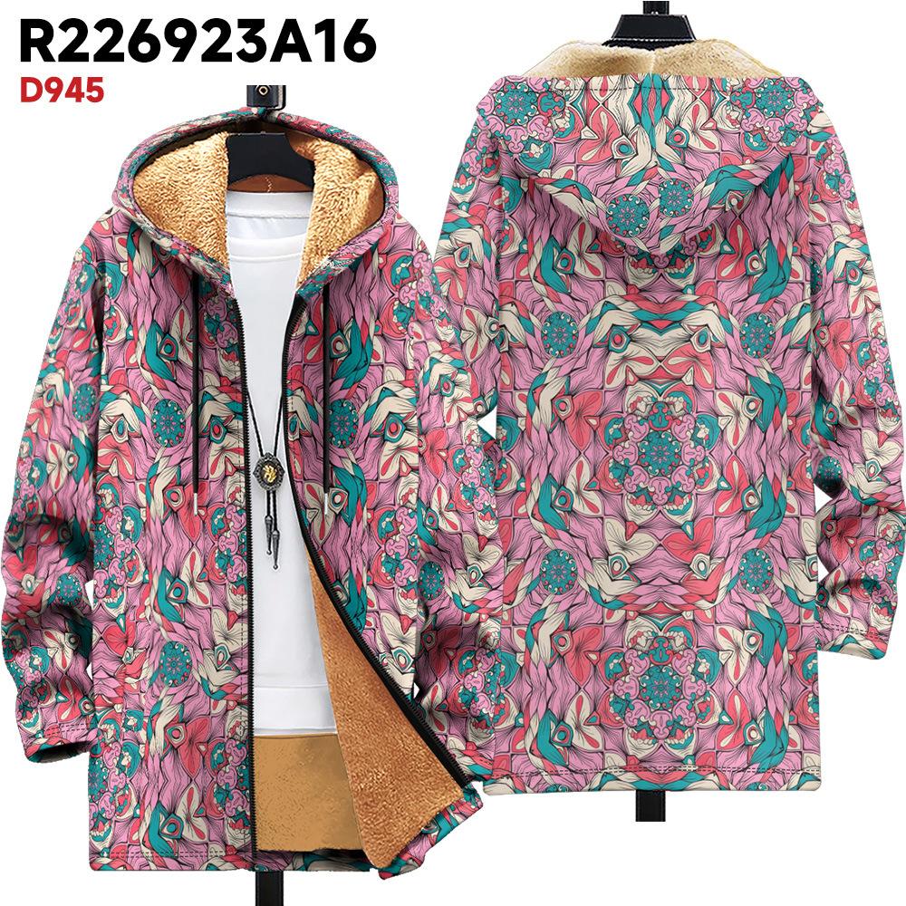 New Jacket Multi-colored Pattern Elements B1 Zipper Hooded Cardigan Thickened Winter Fleece Trendy Padded Clothes