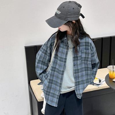 Girls' Plaid Long Sleeve Shirt - 2025 Fashionable, Versatile Autumn/Spring Outerwear for Big Kids