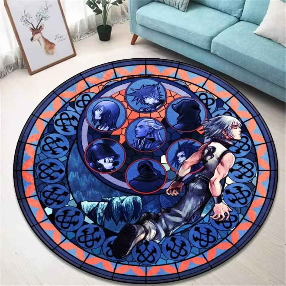 Zabawny okrągły dywanik w stylu K-Kingdom Hearts do salonu, sypialni, pokoju gier, zabawna mata podłogowa w stylu retro, obrotowy fotel