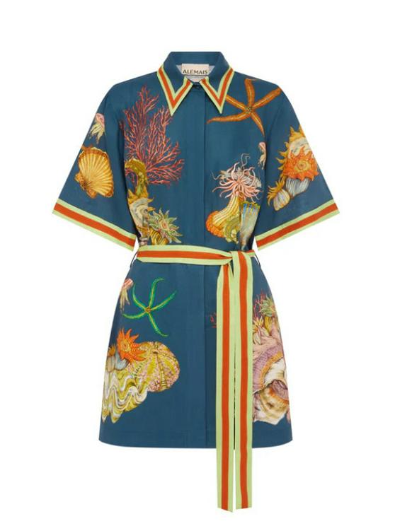 

Женское платье из хлопка и льна с цветочным принтом и короткими рукавами-фонариками на завязках L