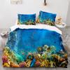 Blue Sea World Bedding Sets 3D Print  Sea Animal Dolphins Sharks And Cartoon Quilt Queen Duvet Cover Set Kids Adult Bedclothes