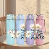 1PC White Watercolor Floral Graphic,750ml Color Plastic Sports Water Bottle,Leakproof Flip Straw Lid,Suitable for Sports Office Home Use