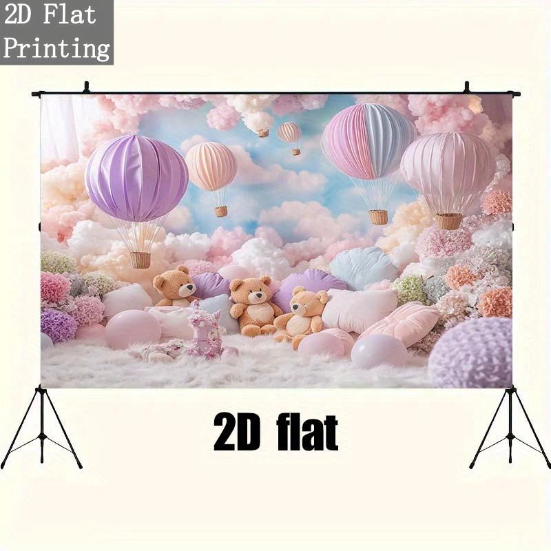 1 Piece of 2D Plane, Background Cloth, Dreamy Bear-themed Background, with Hot Air Balloons and Fluffy Clouds