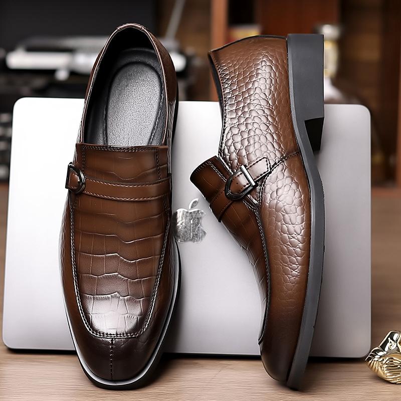 New for Men Leather Casual Shoes Stone Pattern Pointed Toe Dress Shoes Business Leisure Shoes Big Size