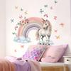 Dreamy Unicorn Rainbow Wall Stickers, Pink Tone Fairy Tale Scene with Colorful Butterflies, Girly Self-Adhesive Decor for Room Decoration