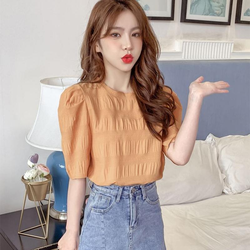 Base Coat T-shirt Short Sleeve Female Summer Chiffon Shirt College Minority Bubble Sleeve Foreign Style Top Female Blouse