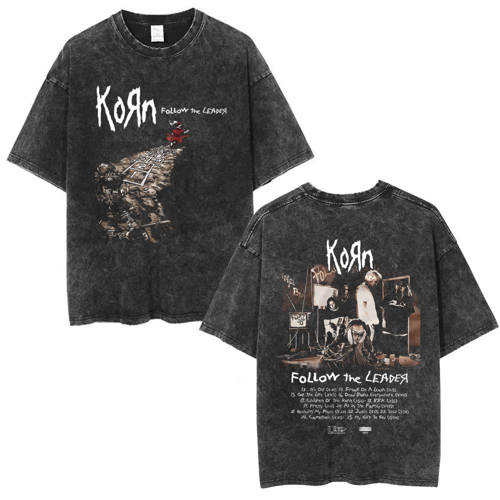 Korn Follow The Leader Got The Life Washed T Shirts Men Women Classic Metal Gothic Rock Band Tshirts Vintage Oversized Tshirt