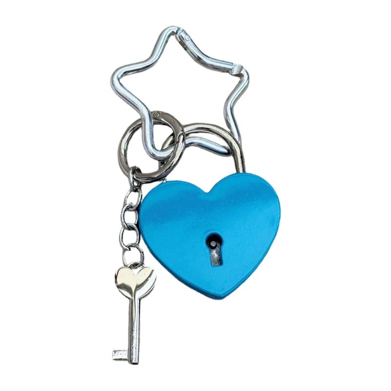 Practical Oversized Heart Lock Bag Charm With Star Clasp Stylish Bag Pendant Key Holder For Women Fashion Accessory