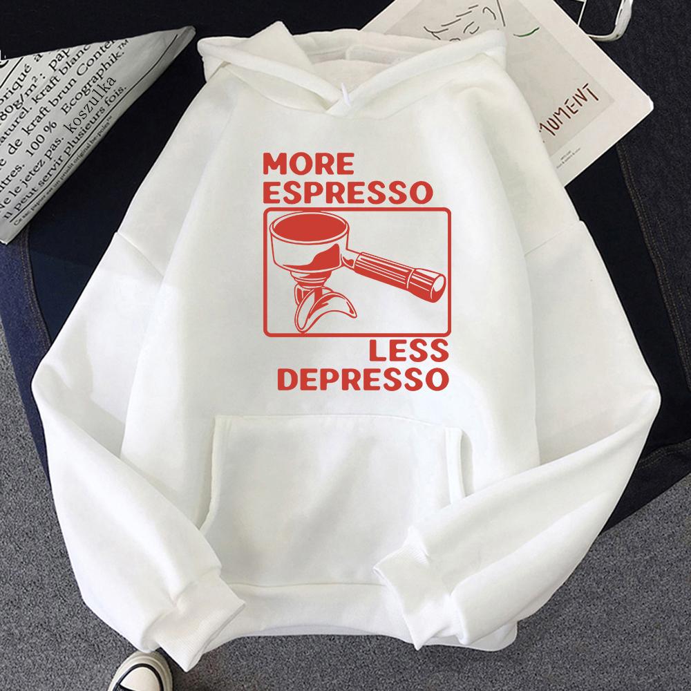 More Espresso Less Depresso Espresso Machine Hoodie Coffee Lover Women/men Hoodies Harajuku Unisex Fleece Pullover Sweatshirt