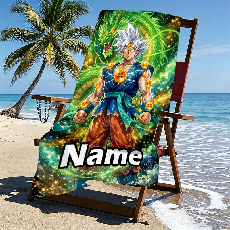 Custom Name Personalized DRAGON BALL Print Beach Towel, for Trip Camping Beach Party Home Decor, Birthday Gift for Family & Friends